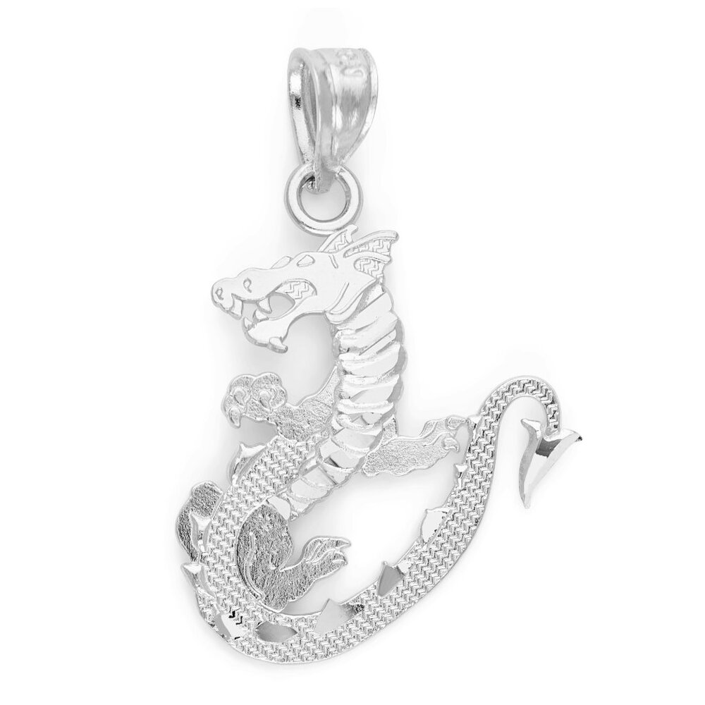 Solid 14k White Gold Dragon Pendant - Chinese Zodiac Jewelry Gifts for Women